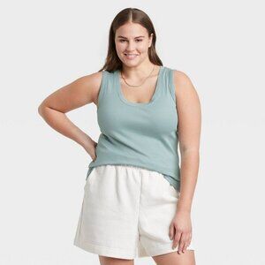 A New Day Women's Plus Size Slim Fit Tank Top  Light Blue 2X
